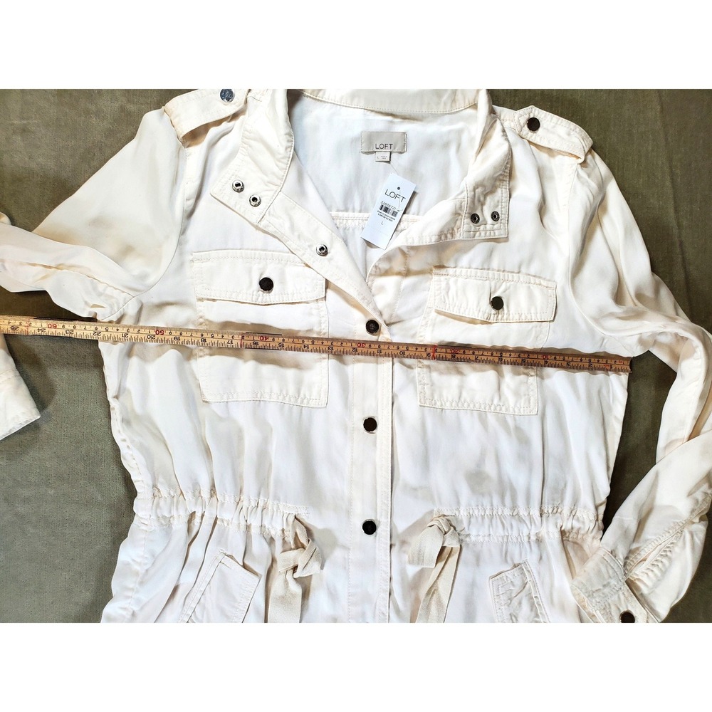 LOFT Women Ivory Utility Field Jacket NWT Size L Cream Cargo Cinched Waist Soft - Picture 6 of 10